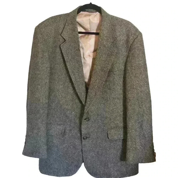 Lands' End Men’s Tweed 2-Button Blazer Jacket Brown Herringbone Made in USA 42R - Picture 1 of 13